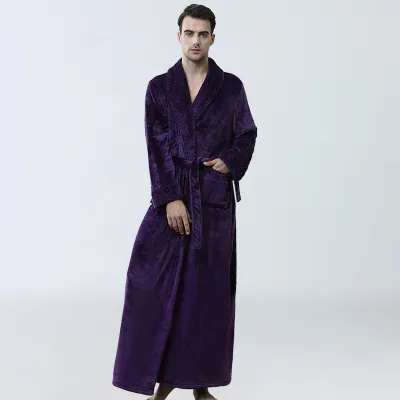 Men Winter Fashion Casual Home Solid Color Flannel Lapel Long Sleeve Robes Sleepwear