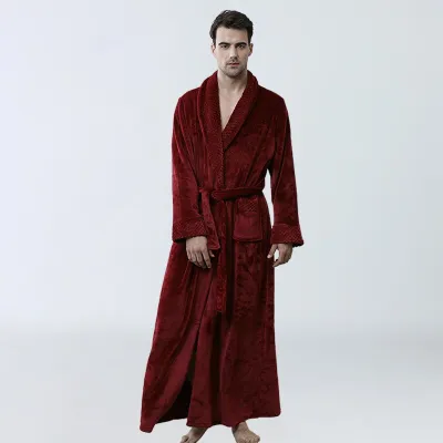 Men Winter Fashion Casual Home Solid Color Flannel Lapel Long Sleeve Robes Sleepwear