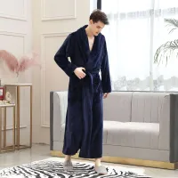 Men Winter Fashion Casual Home Solid Color Flannel Lapel Long Sleeve Robes Sleepwear