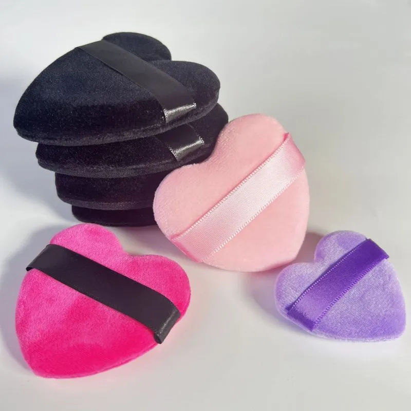 Fashion Women Simple Portable Heart-Shaped Makeup Puff Set Black Crystal Velvet
