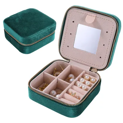Simple Portable Flocked Jewelry Storage Box 10x10x5cm