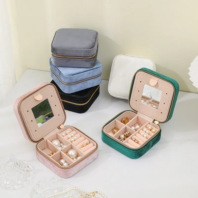 Simple Portable Flocked Jewelry Storage Box 10x10x5cm