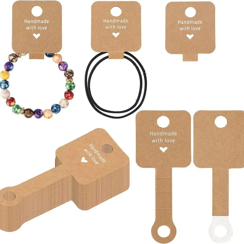 Women Simple Hair Ring Bracelet Jewelry Packaging Folding Card Kraft Paper 10x4cm