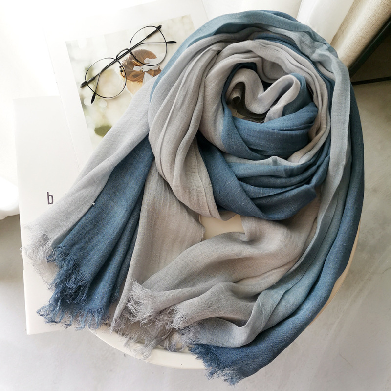 Wholesale Women Fashion Linen Gradient Colorblock Scarf