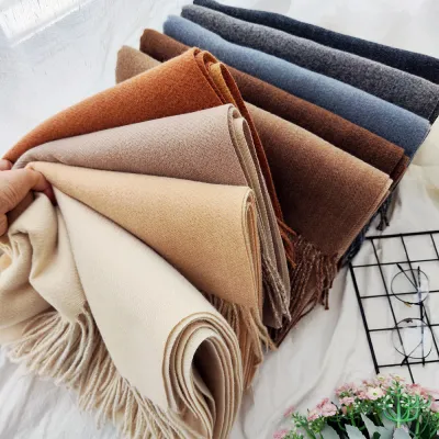 Autumn And Winter Women Fashion Solid Color Thickened Cashmere Double-Sided Two-Color Scarf Shawl