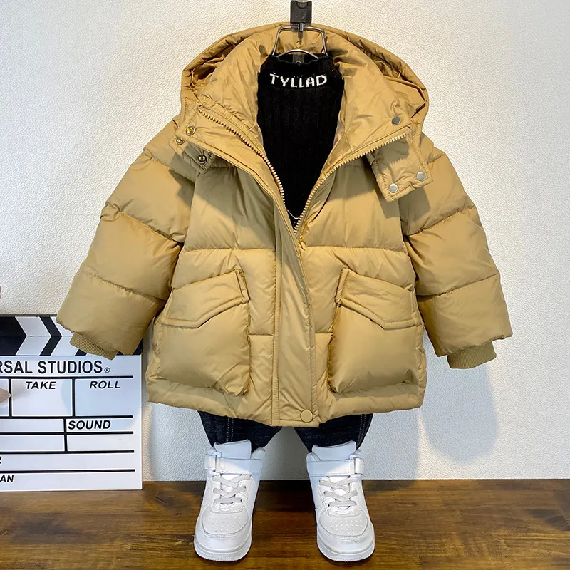 Kid Solid Color Hooded Single-breasted Jacket
