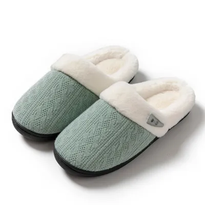 Winter Cozy Comfortable Soft Flat Plush Knitted House Slippers for Men Women