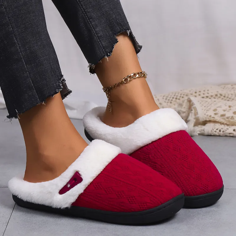Winter Cozy Comfortable Soft Flat Plush Knitted House Slippers for Men Women