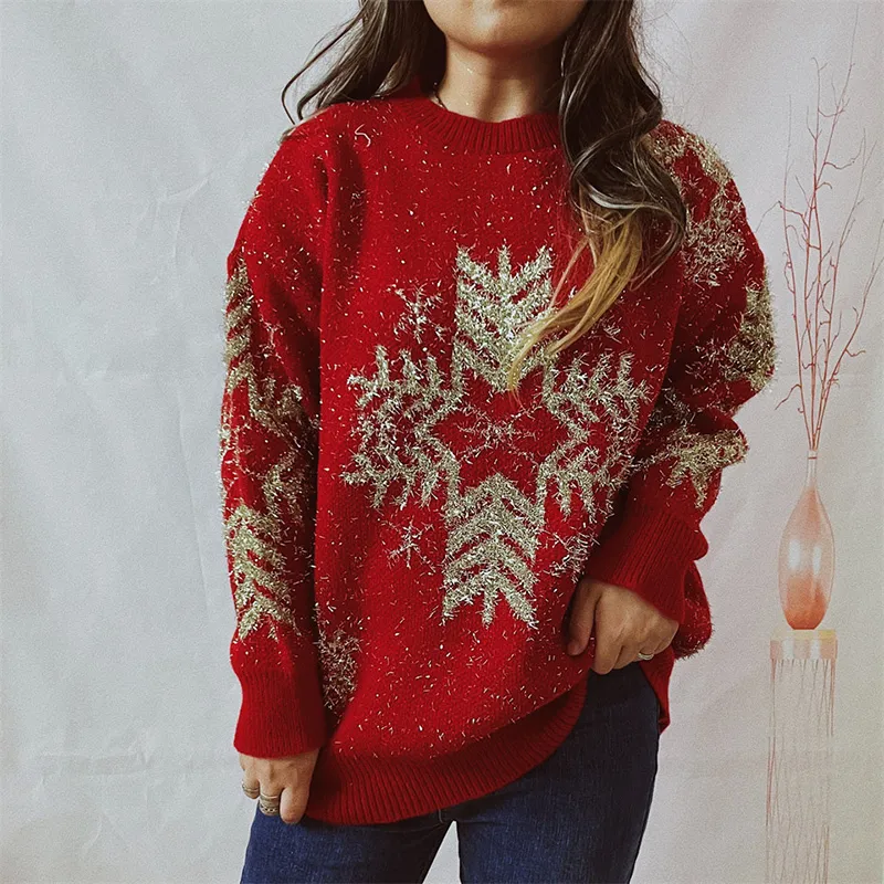 Comprar Jersey de otoño e invierno para mujer, suéter rojo