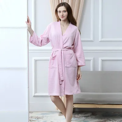 Couples Fashion Casual Home Solid Color Waffle V Neck Long Sleeve Robes Sleepwear for Men