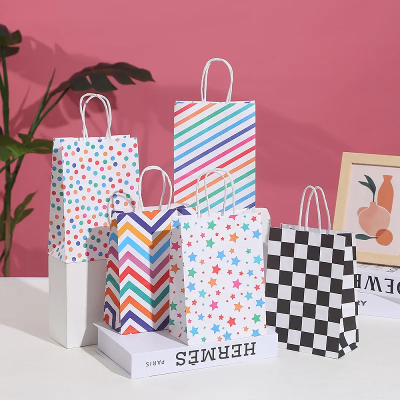 Cartoon Line Star Print Kraft Paper Gift Shopping Handbag