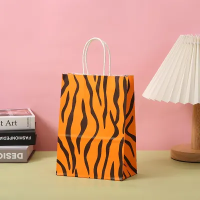 Leopard Print Kraft Paper Gift Tote Bag Party Minimalist