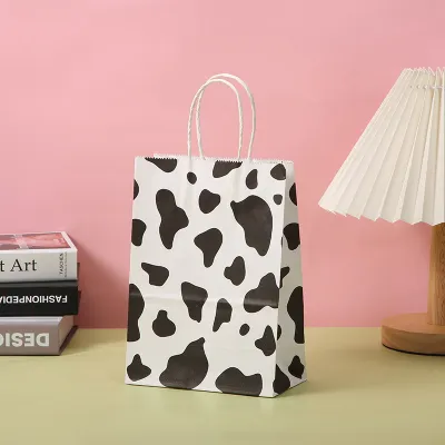 Leopard Print Kraft Paper Gift Tote Bag Party Minimalist