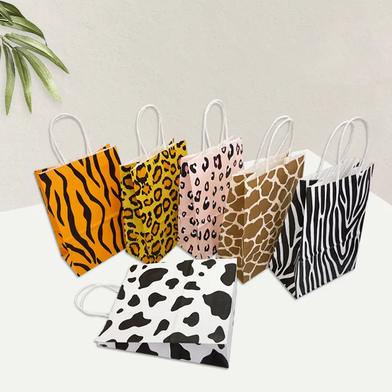 Leopard Print Kraft Paper Gift Tote Bag Party Minimalist