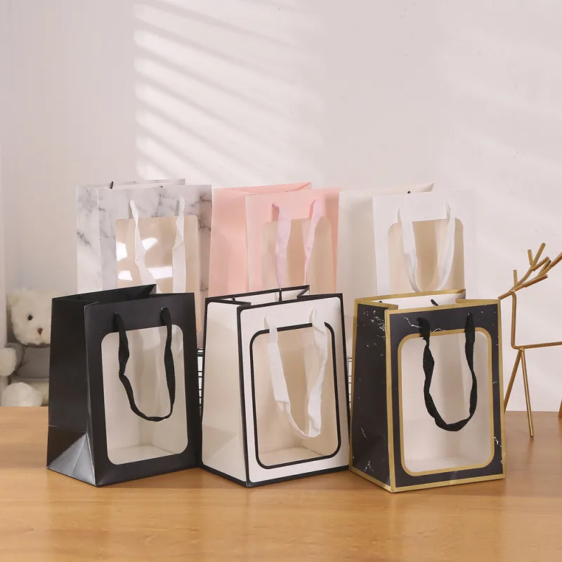 Marble Transparent Window Opening Gift Packaging Shopping Bag