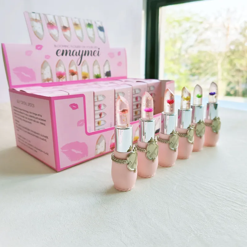 Emaymei 24pcs-Set Flower Jelly Color Change Temperature Lasting Lipstick Non-Stick Cup Matte