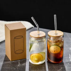 Simple Crystal Glass Juice Bottle With Straw For Baby Beverage Wine Coffee