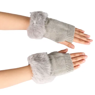 Autumn Winter Women Fashion Plush Thickened Warm Knitted Half-Finger Gloves
