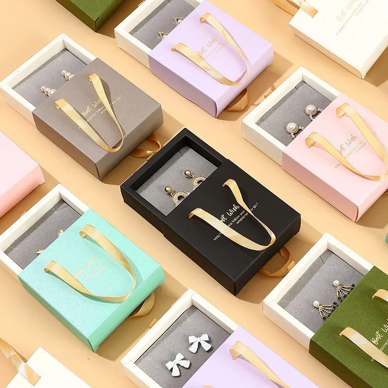 Women Simple Portable Drawer Jewelry Packaging Storage Box Paper Cardboard