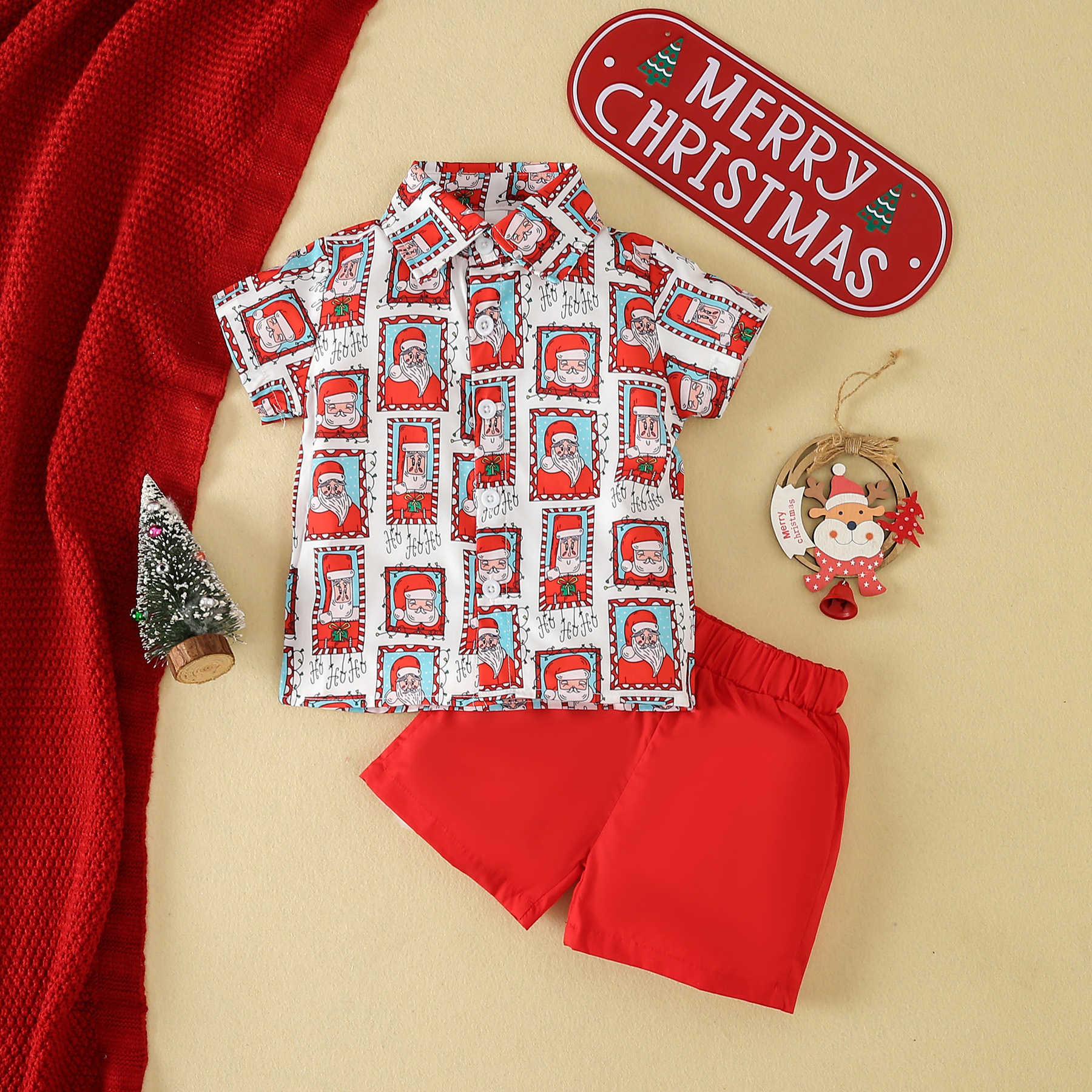 Wholesale Kids Toddler Boys Party Santa Pattern Lapel Short
