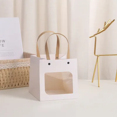 Fashion Simple Transparent Window Square Kraft Paper Gift Packaging Shopping Bag