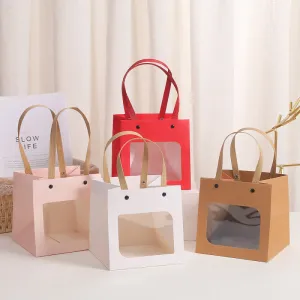Fashion Simple Transparent Window Square Kraft Paper Gift Packaging Shopping Bag