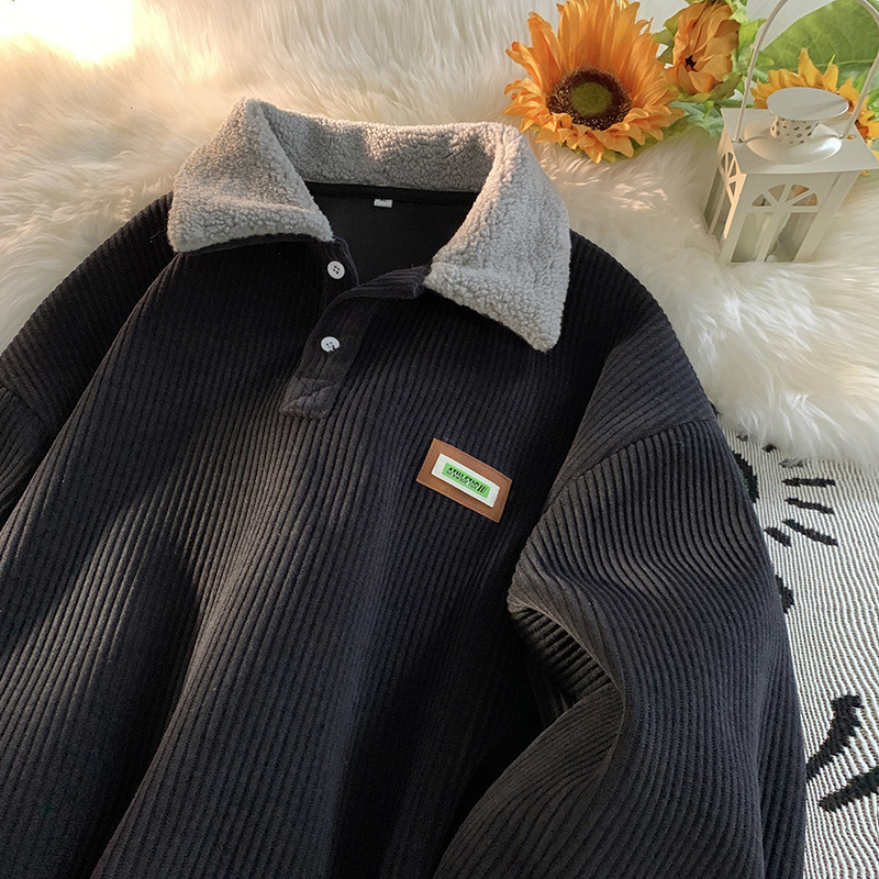 Wholesale Corduroy Polo Collar Men Winter Fleece-Lined