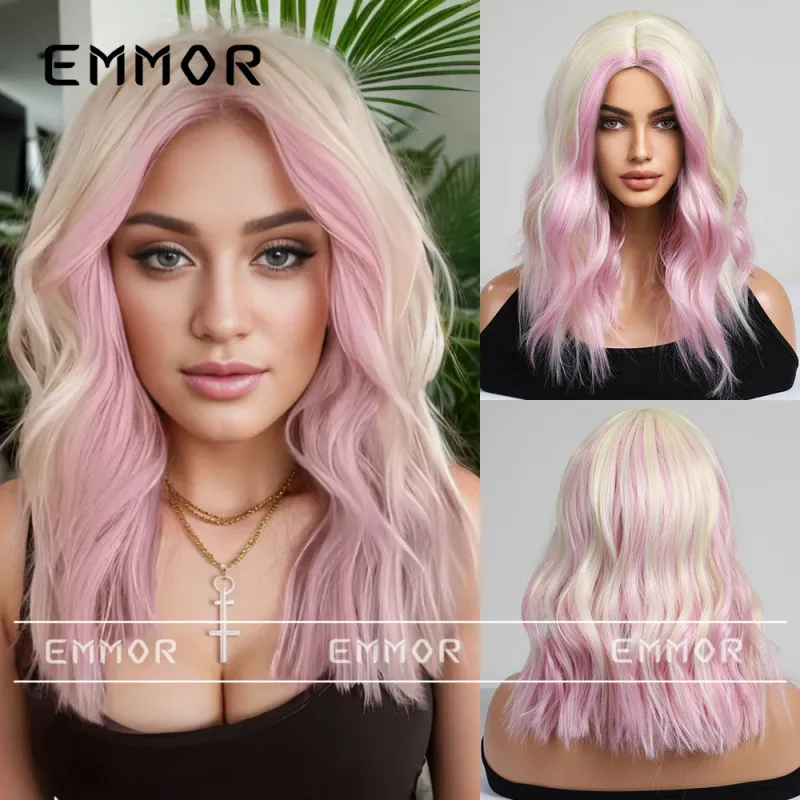 Women Fashion Pink Curly Hair Wig Full Head Cover