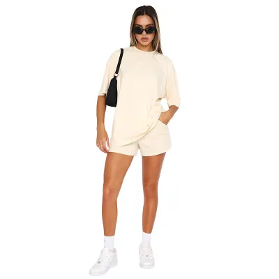 Women Casual Solid Color Short Sleeve Shorts Two Piece Set