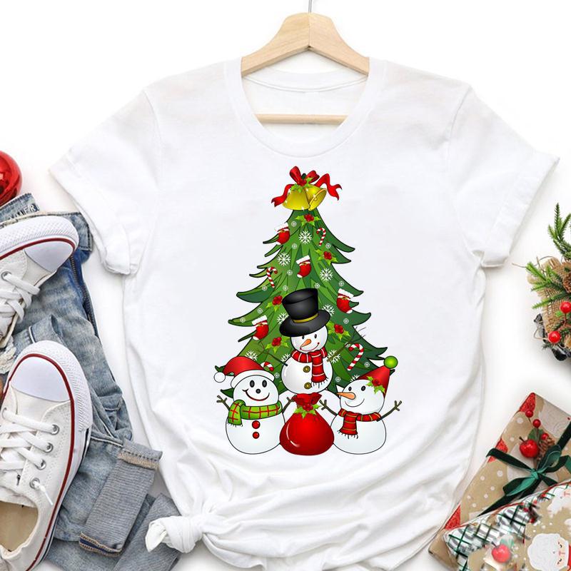 HAPIMO Savings Women's Christmas Short T-Shirt Christmas Tree Letter  Grapfic Print Short Sleeveed Womens Round Neck Top Teen Grils Fashion  Clothes White S 