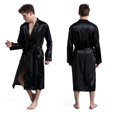 Men Fashion Casual Home Shatin Long Sleeve Robes Sleepwear