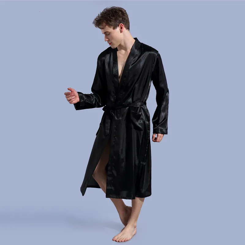 Men Fashion Casual Home Shatin Long Sleeve Robes Sleepwear
