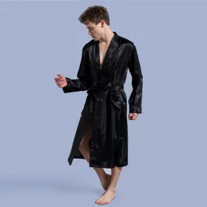 Men Fashion Casual Home Shatin Long Sleeve Robes Sleepwear