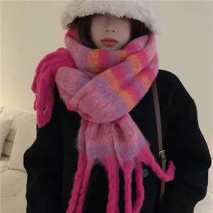 Bufanda de cachemira de imitación de moda de invierno para mujer, bufanda gruesa y cálida con borlas