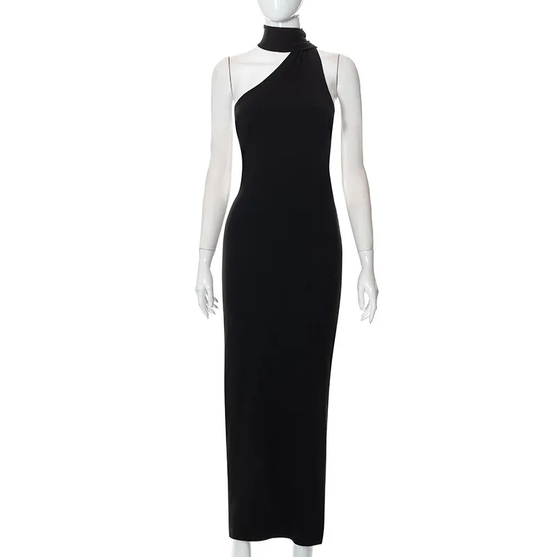 Sexy Solid Color Backless Oblique Collar One Step Skirt Dresses