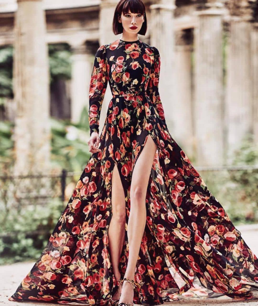 パーティードレス Floral-print Long Dress Wycnly-Dresses-for-Women-