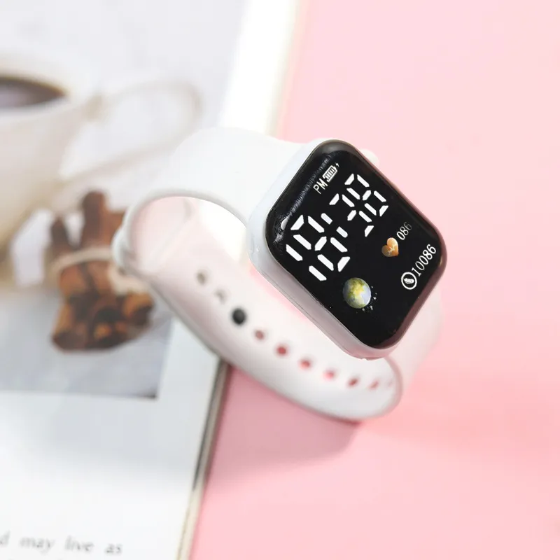 Simple Square LED Digital Sports Button Couple Watch Plastic Strap