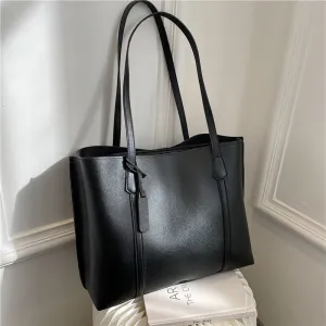 Women Fashionable Simple Solid Color Large Capacity PU Tote Bag
