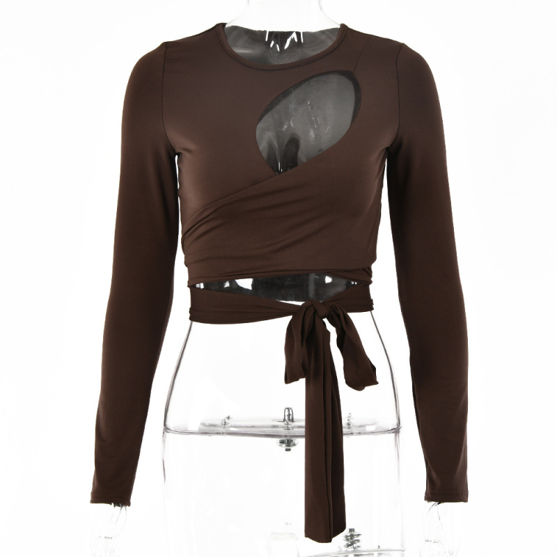 Wholesale Women Sexy Cut-Out Long Sleeve Crop Top