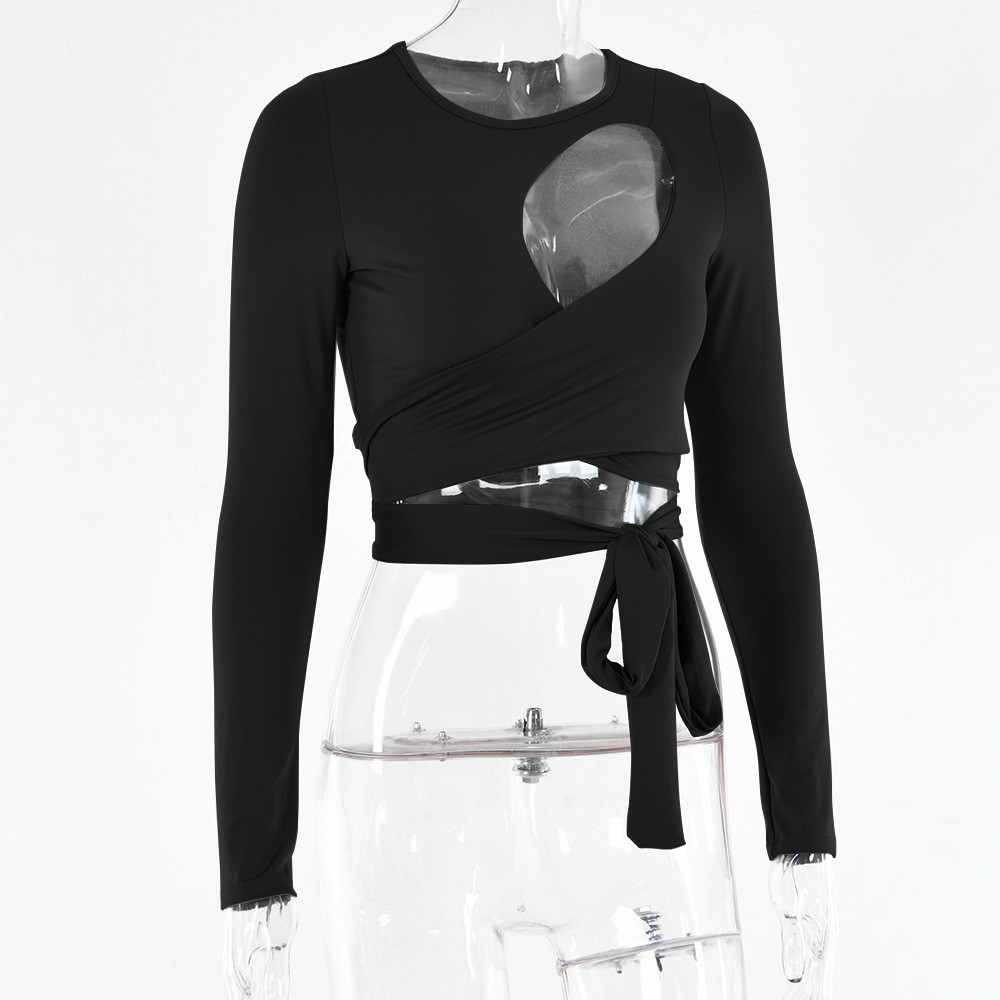 売れ筋商品|||イチ Tシャツ レディース トップス IHCELLA - Long sleeved top - black T-ELE-LONG-D T-shirt with D logo patch｜ブラック｜ウィメンズ