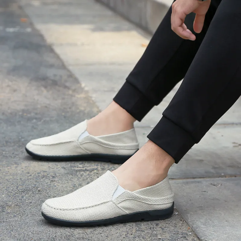 Men Casual Linen Slip On Pointed-Toe Flat Shoes