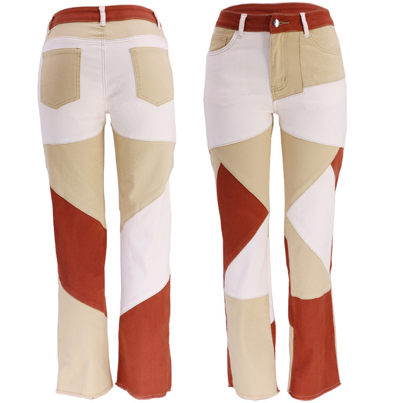 Wholesale Women Stitching Denim Long Jeans Pants