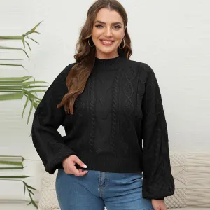 Women Loose Plus Size Acrylic Knit Sweater With Lantern Sleeves