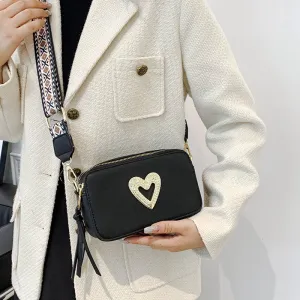 Women Fashion Ethnic Style Wide Shoulder Belt Rhinestone Zipper Square Crossbody Bag