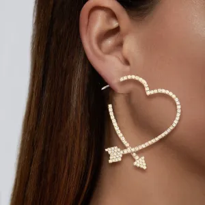 Women Fashion Exaggerated Heart V-Shaped Arrow Rhinestone Earrings