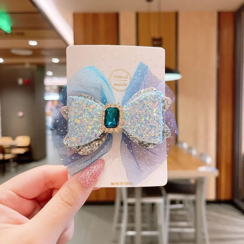 Kids Cute Rhinestone Sequins Bow Hair Clip Hairpin Accessories