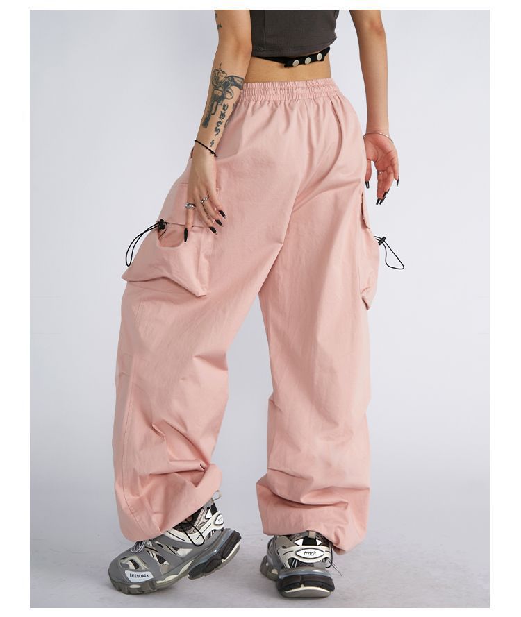 Wholesale Street Fashion Women Solid Color Wide Leg Pocket Cargo Pants