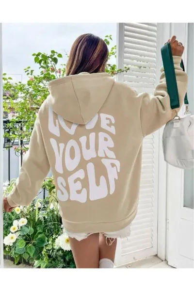 Women Loose Casual Back Letter Print Long Sleeve Hoodie