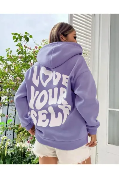 Women Loose Casual Back Letter Print Long Sleeve Hoodie
