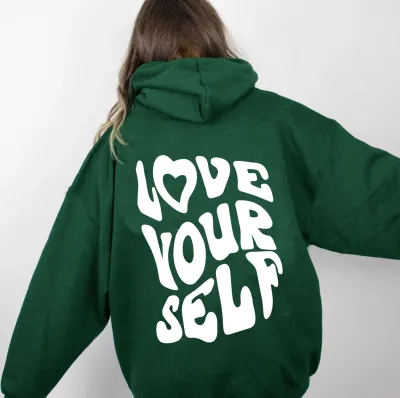 Women Loose Casual Back Letter Print Long Sleeve Hoodie